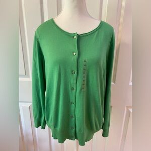 Ann Taylor Loft Green Crew Neck Cotton Crew Neck Cardigan Size XL